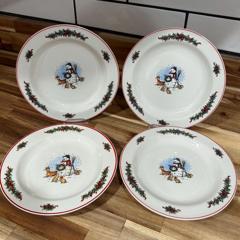 Set of Four Vintage 8 1/2”  Snowman Dessert Plates - Christmas Holiday READ